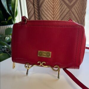 Ralph Lauren Red Leather Crossbody Wallet with Gold Plaque